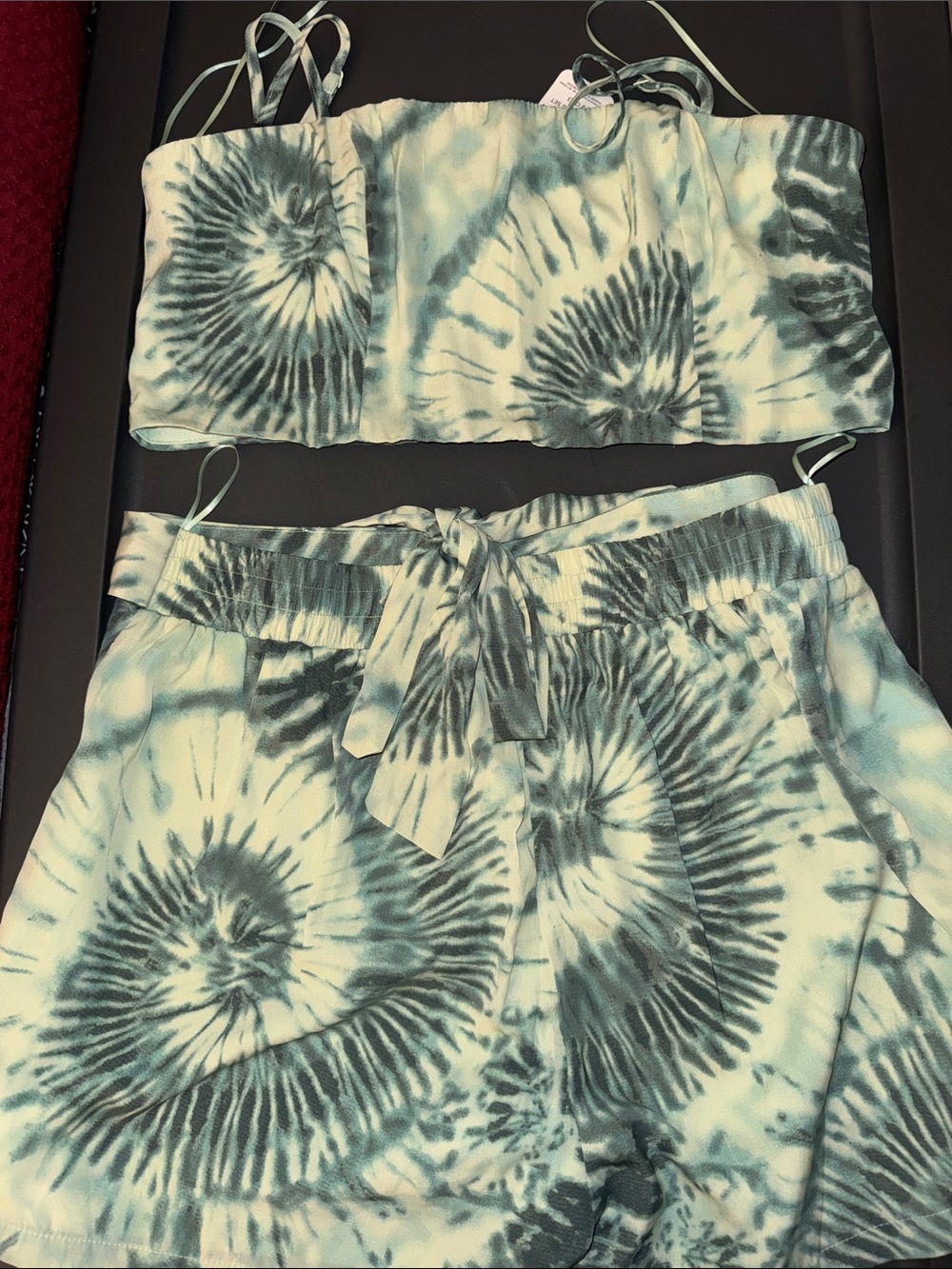 Tie-Dye vacation Drawstring Women’s Shorts set - Sage Green